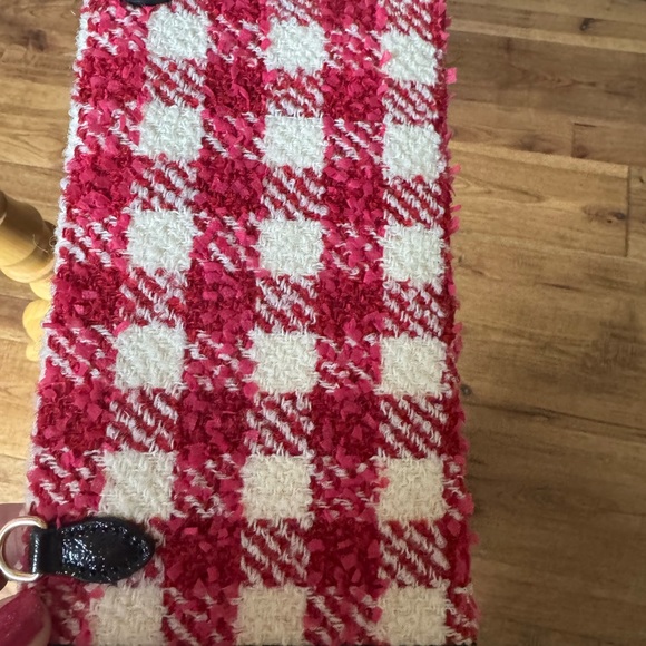 Red Checkered Tote Bag with Chain Straps - Picture 4 of 6